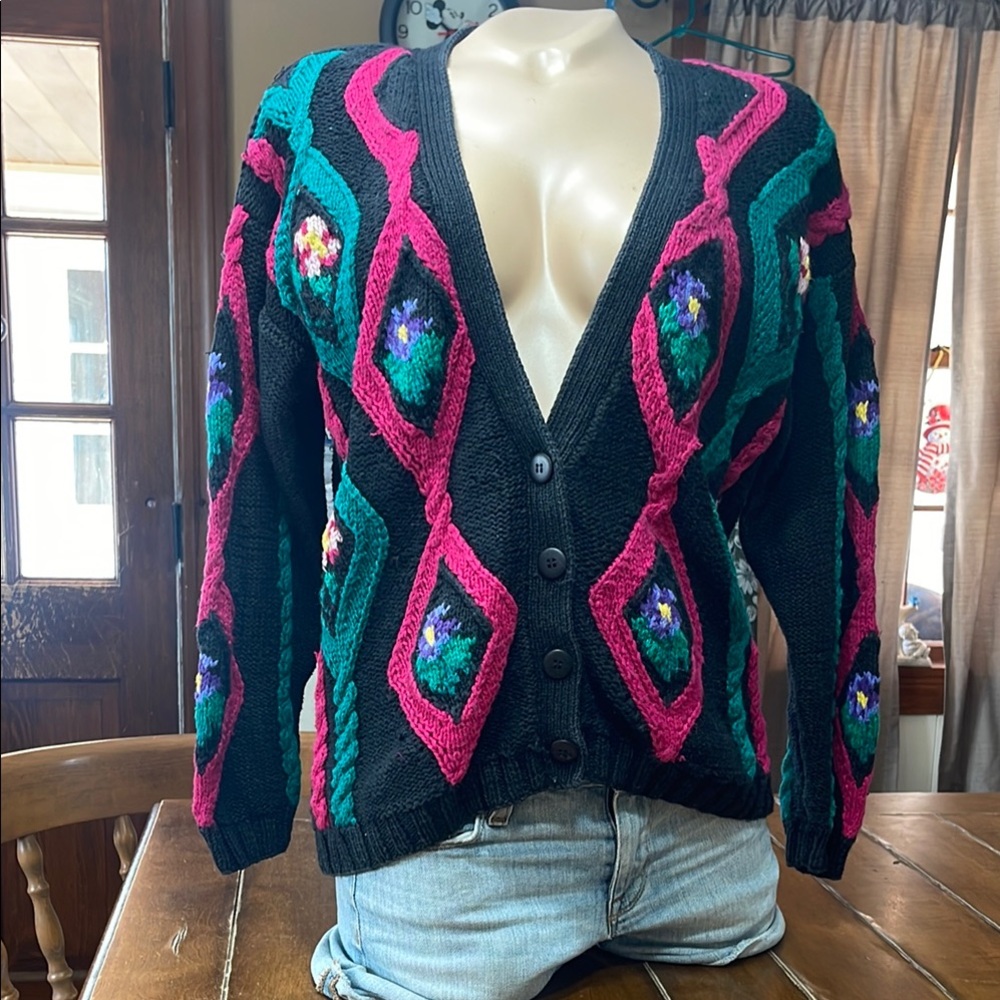 JL Plum Vintage Cotton Blend Cardigan Thick Sweater Size Small
